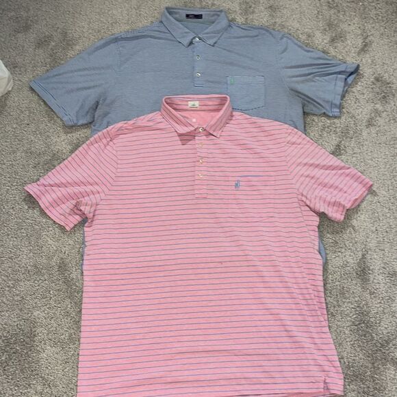 2-Men’s retro Johnnie-O blue & pink cotton/spandex Pocket Polo golf shirt XXL - Picture 1 of 7